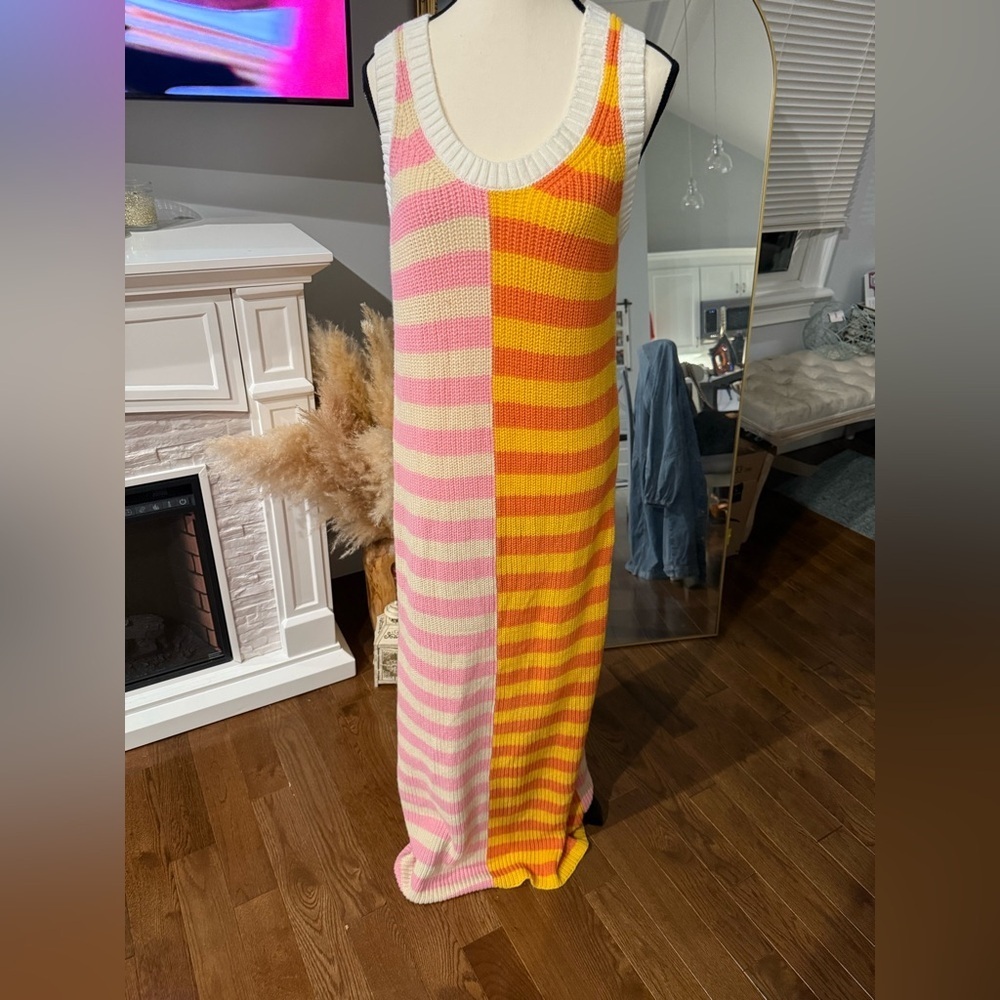 STAUD Pink and Orange Striped Knit Dress - Picture 1 of 4